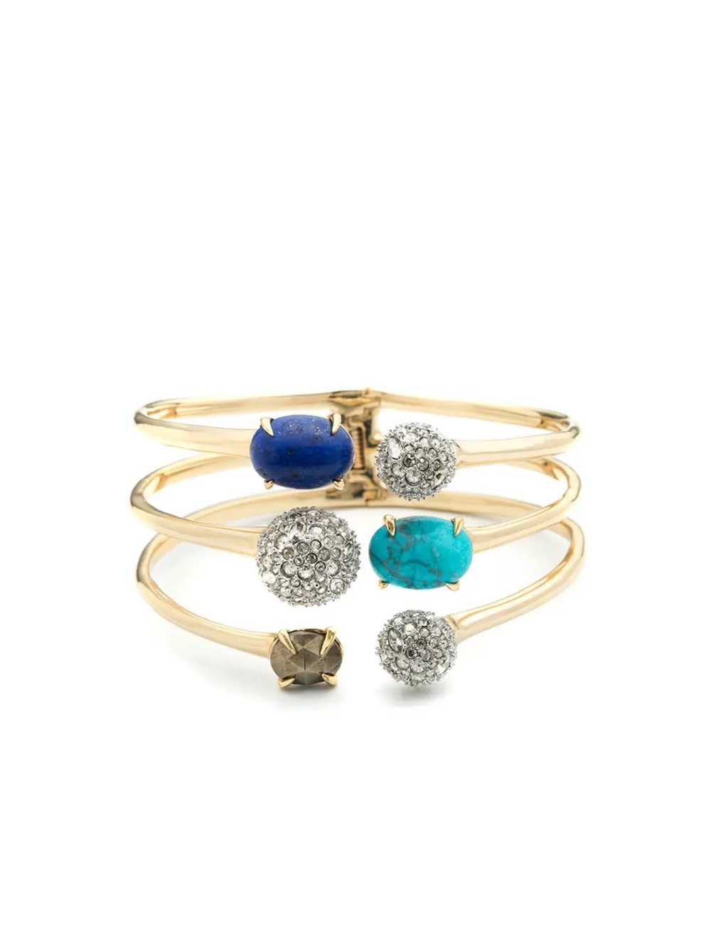 Alexis Bittar Hinges Bracelet Gold Turquoise Lapis Swarovski Disco Ball Cuff